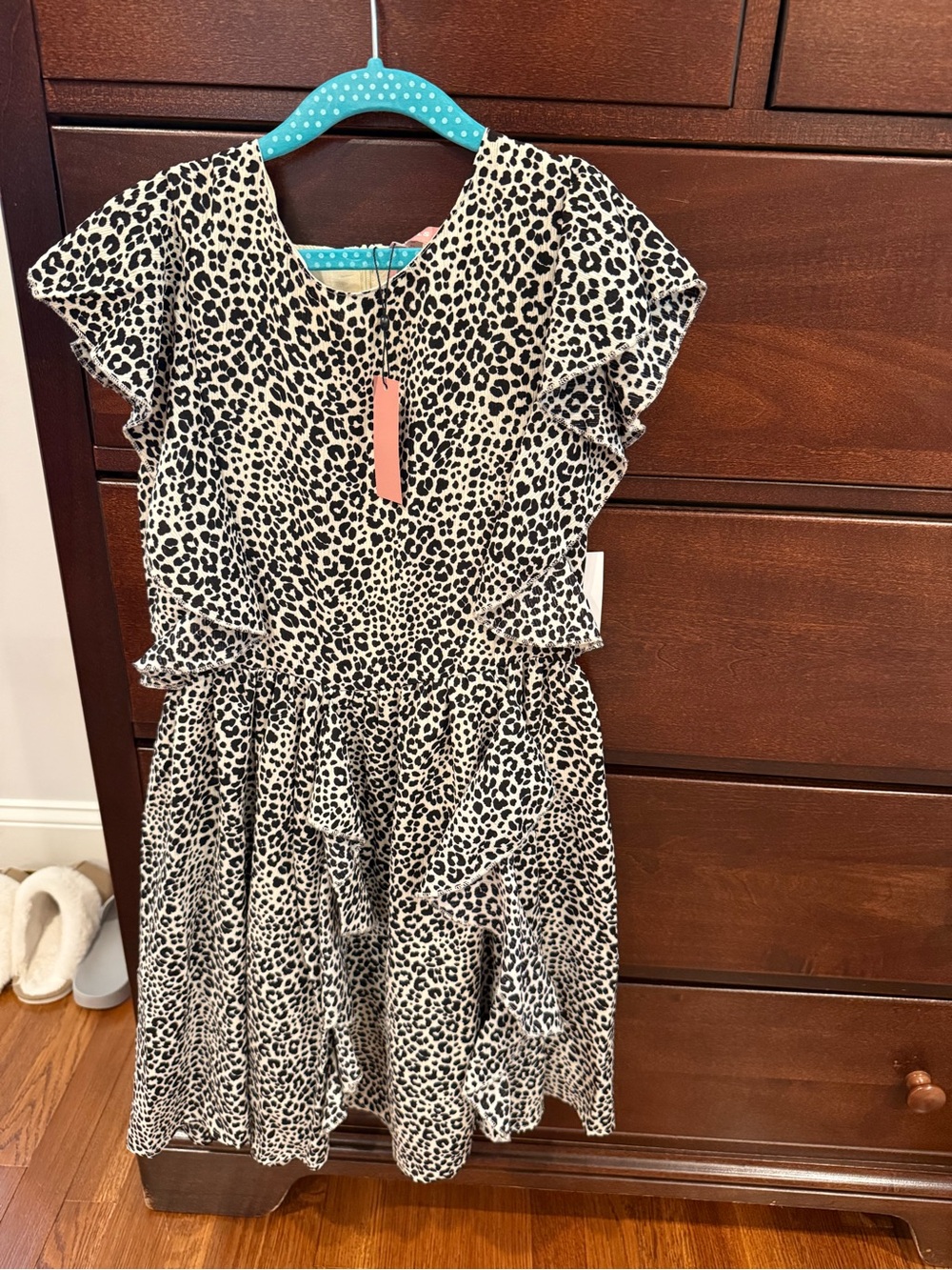 BCBG Girls Black & White Leopard Print Ruffle Dress
